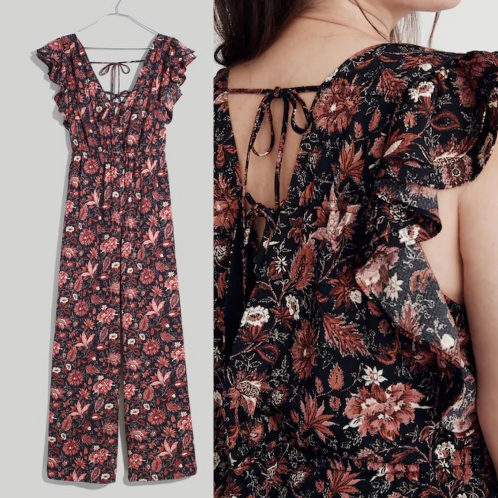Madewell Dark Floral Wide Leg Jumpsuit Ruffle Womens Size 3X NEW Pampas Blooms - Picture 13 of 16